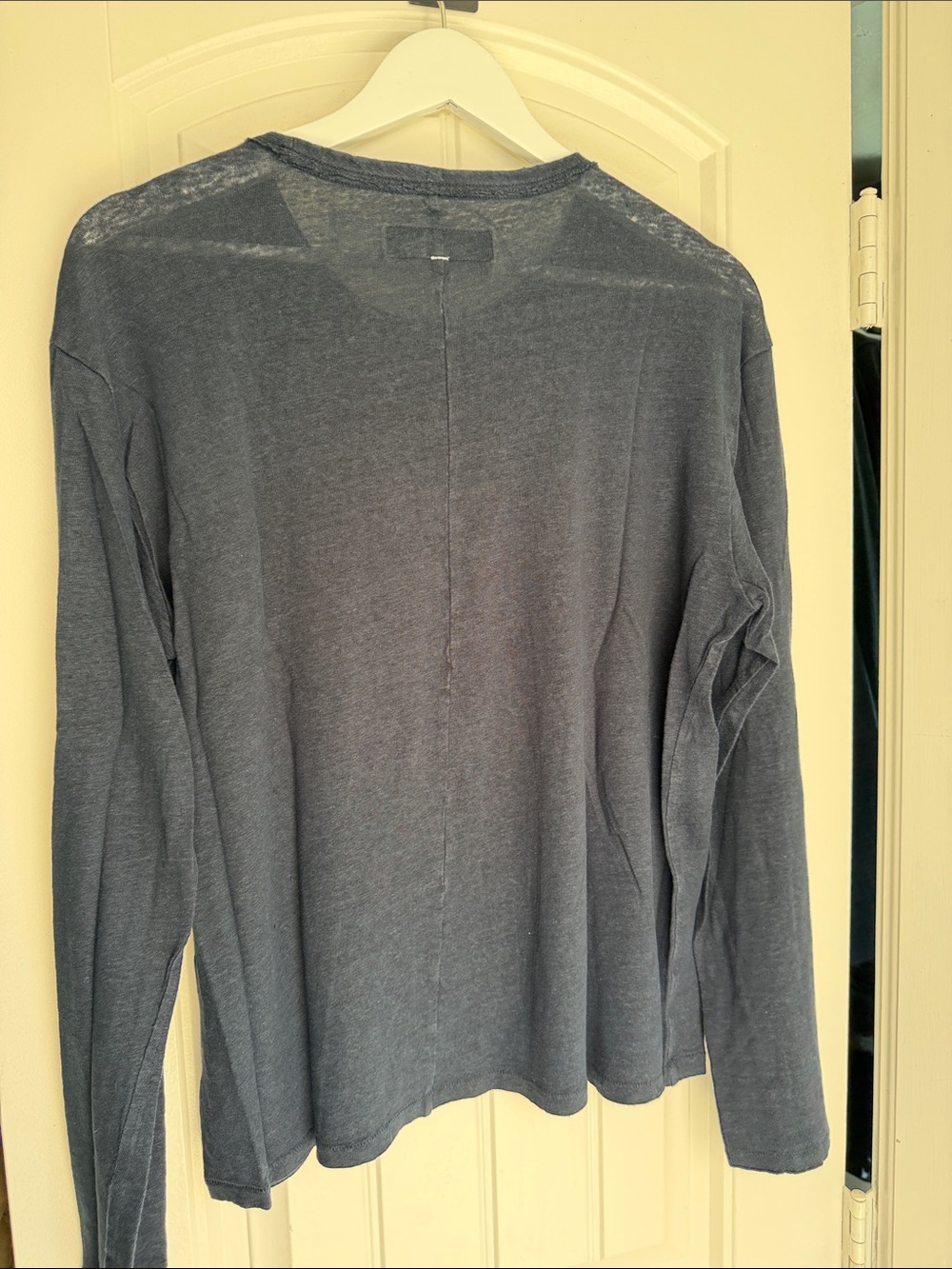 Crop Top Linen Navy Long Sleeve Lightweight Crew Top - Picture 4 of 4